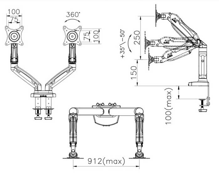 Giá treo màn hình North Bayou F160 Kích thước tổng thể Chân Màn Hình LCD Northbayou F160