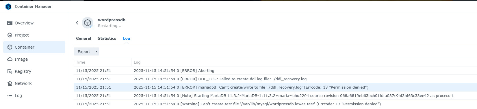 Sửa lỗi import container không chạy được trên DSM 7.3 container khong the chay